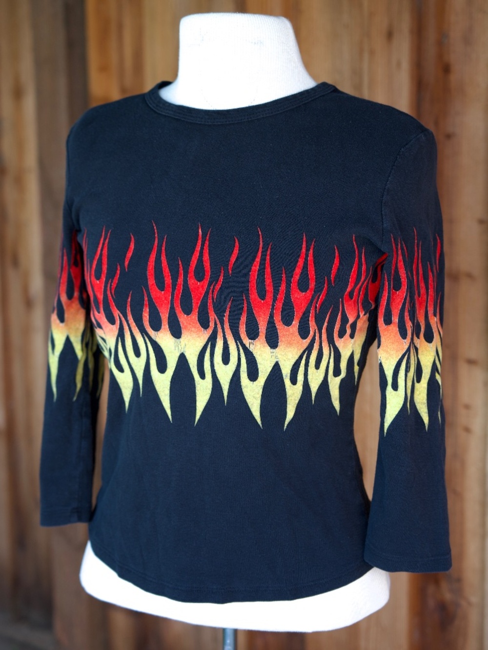 Vintage Y2K GENERATION Y 100% Cotton Velvet Fire & Flames Black Shirt Woman's S